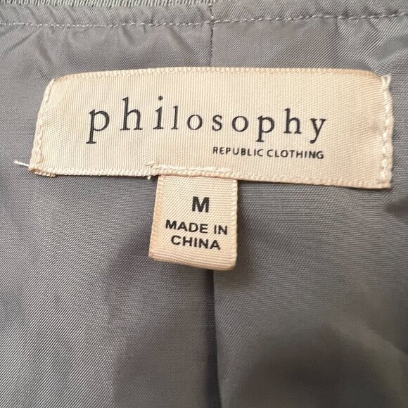 PHILOSOPHY Y2k 90s Style Gray Satin Bomber Full Zip Lined Jacket Size Medium - Picture 3 of 11